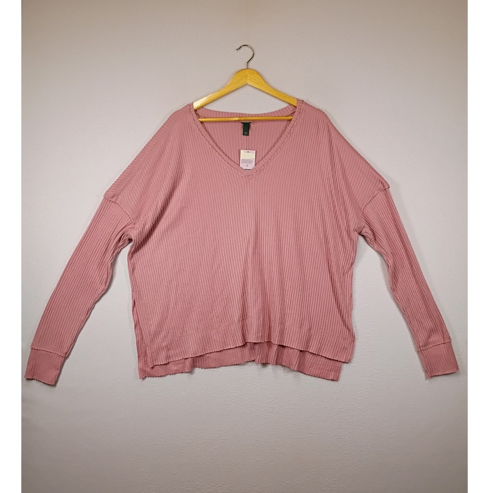 Cozy Oversized Wild Fable Womens‎ Large Pink Ribbed V-Neck Drop Shoulder Top NWT